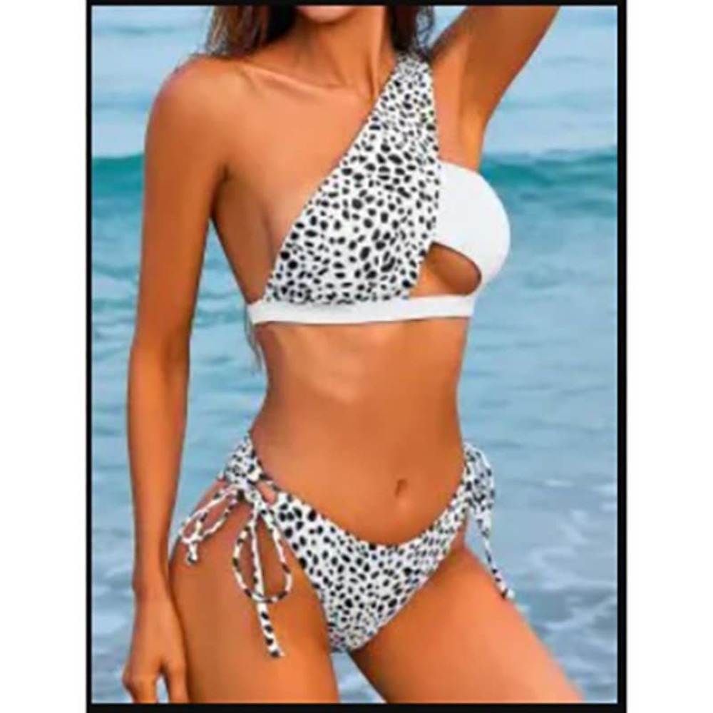 Zaful White and Black One-Shoulder Leopard Print Bikini